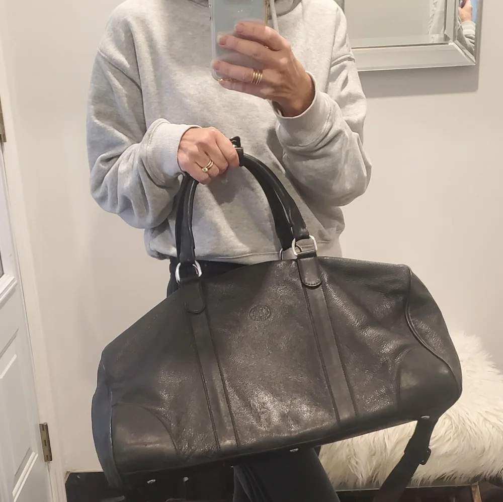 Vintage Roots Canadians Retro Duffel Pebbled Leather Travel Gym Weekender Bag - Picture 13 of 13